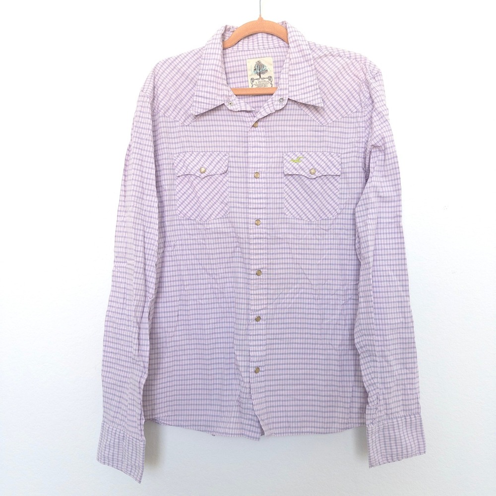 Y2K Hollister Mens Shirt Size L Purple Plaid Long Sleeve Button Down Soft Grunge